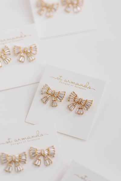 Gold Maxi Sparkler Stud Bow Earrings
