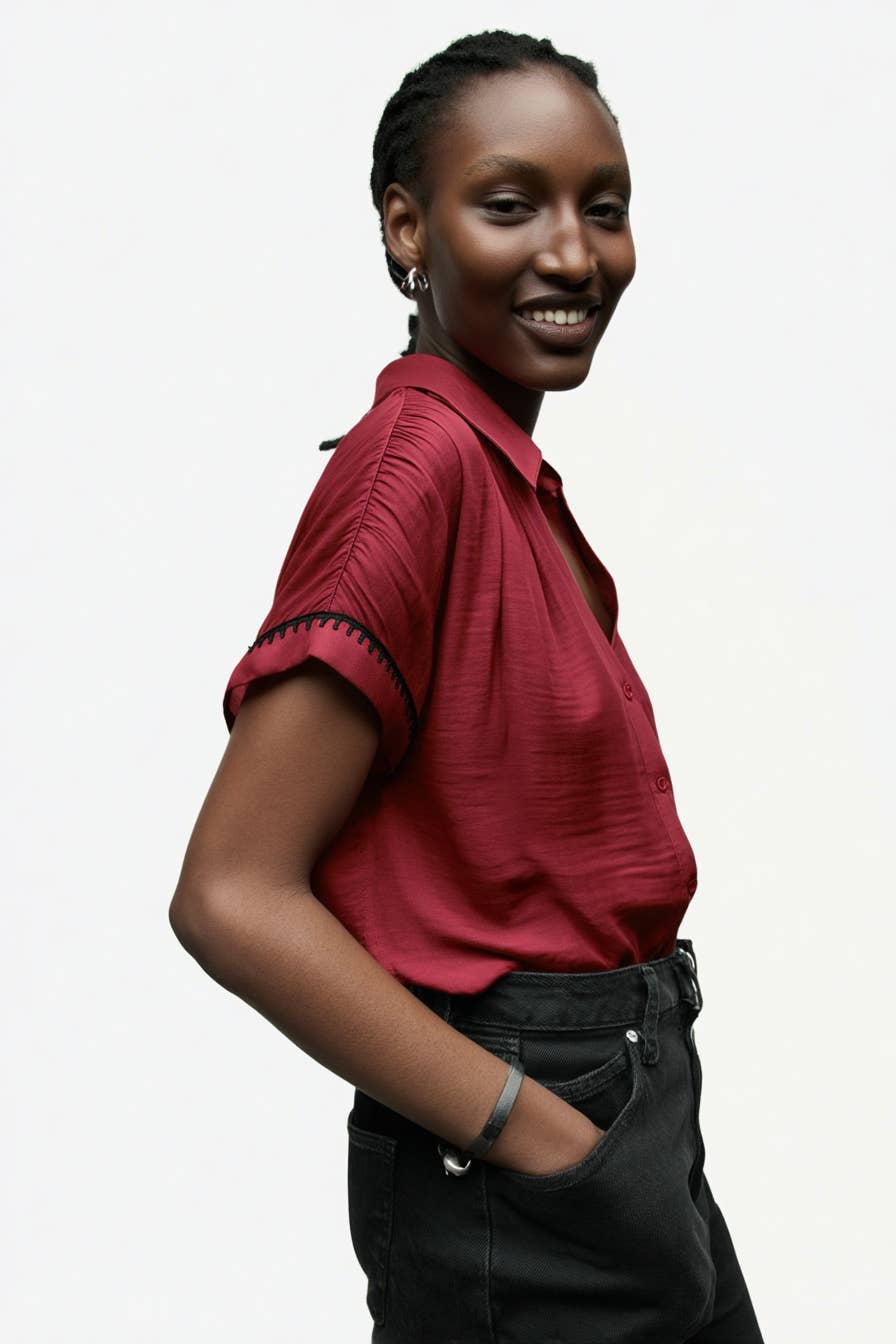 Crimson Red Whipstitch Blouse