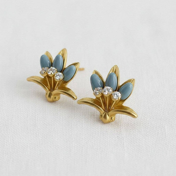 Vintage Floral Earrings with Blue Accents