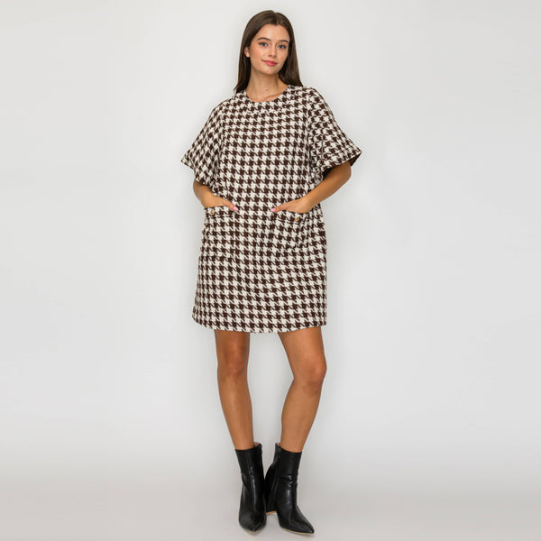 Mocha Houndstooth Dress