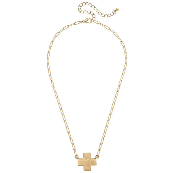 Edith Square Cross Delicate Necklace in Worn Gold