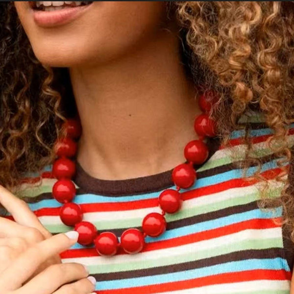 Red Boho Beaded Necklace