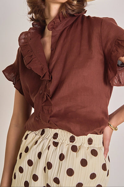 Cocoa Ruffle Blouse Arriving January 29th