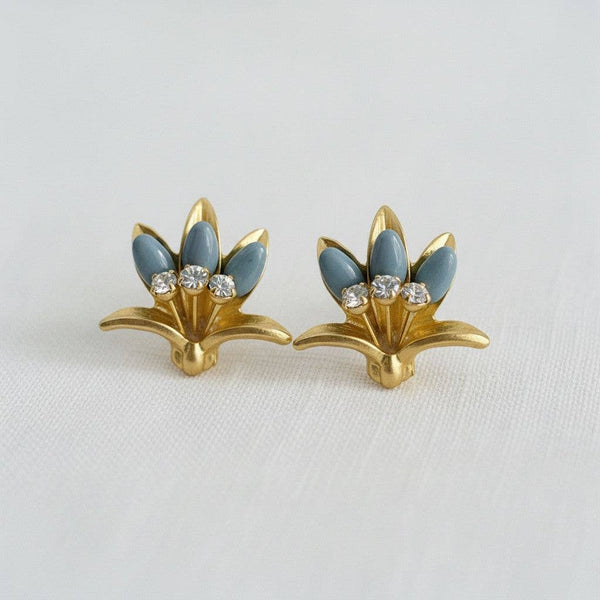Vintage Floral Earrings with Blue Accents