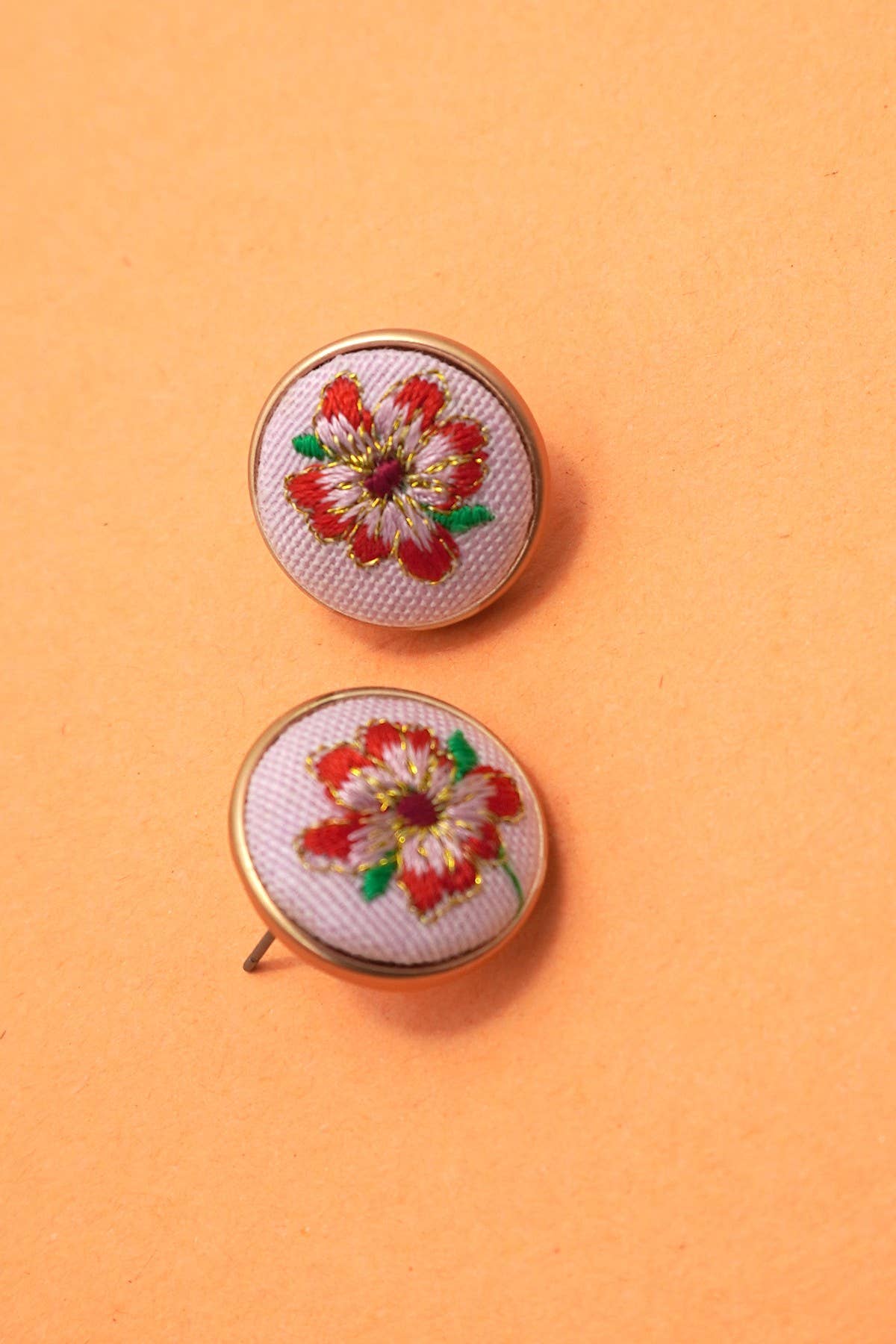Pink Embroidered Earrings