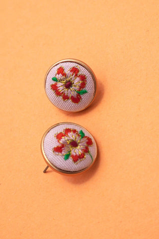 Pink Embroidered Earrings