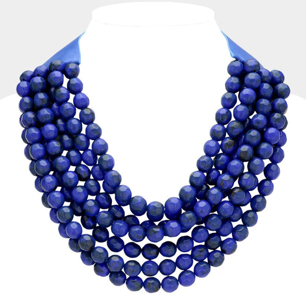 Royal Blue Layered Faux Leather Necklace