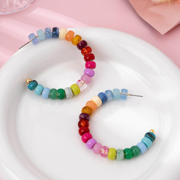 Multi-Color Beaded Hoop Earrings