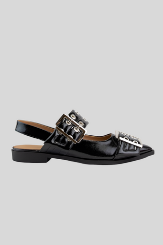 Black Eyelet Buckle Flat