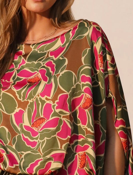 Olive Bloom Caftan Top