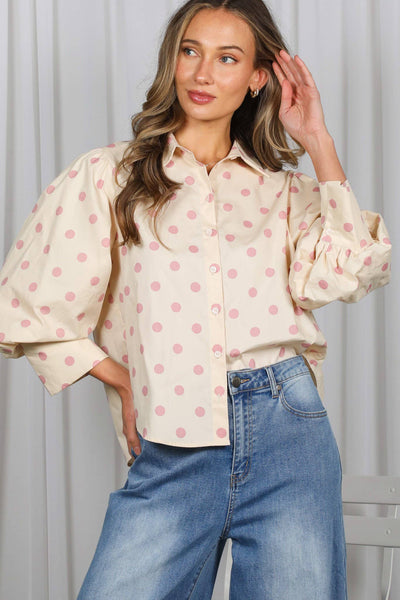 Pink/Taupe Polka Dot Top
