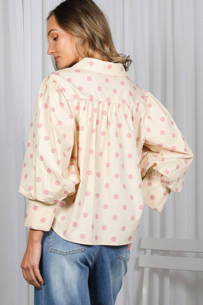 Pink/Taupe Polka Dot Top