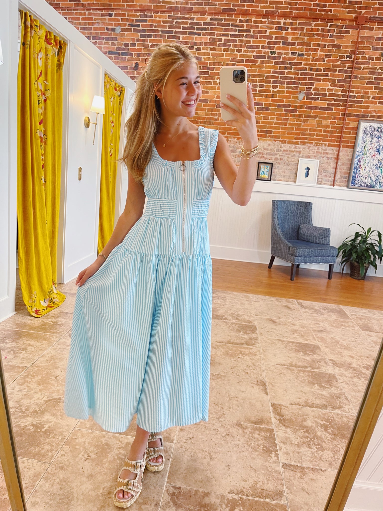 Aqua Seersucker Dress