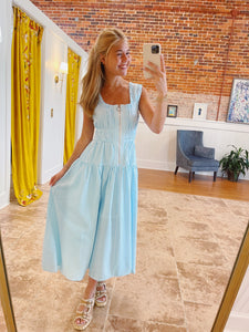 Aqua Seersucker Dress