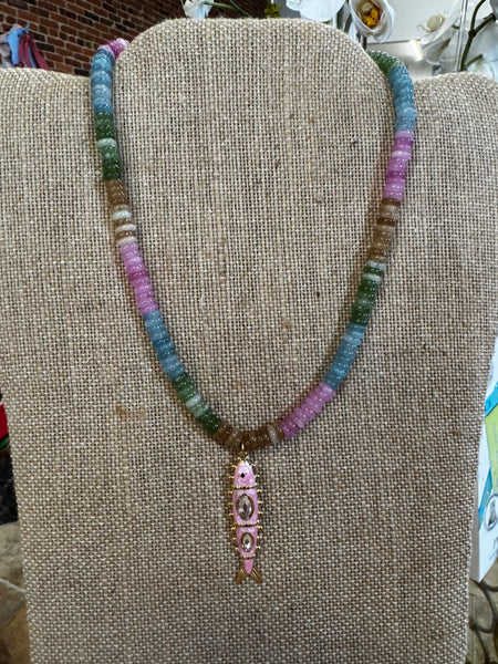 Pink Fish Assorted Rondelle Beaded Necklace