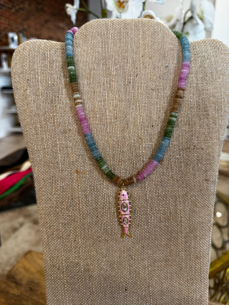 Pink Fish Assorted Rondelle Beaded Necklace