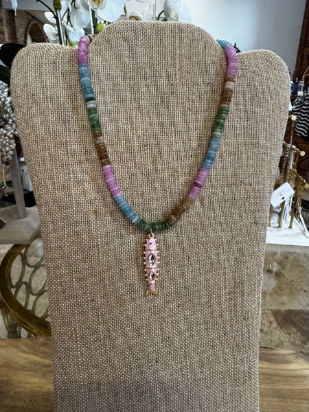 Pink Fish Assorted Rondelle Beaded Necklace