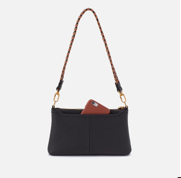 Hobo Darcy Crossbody in Black and Tan Pebbled Leather