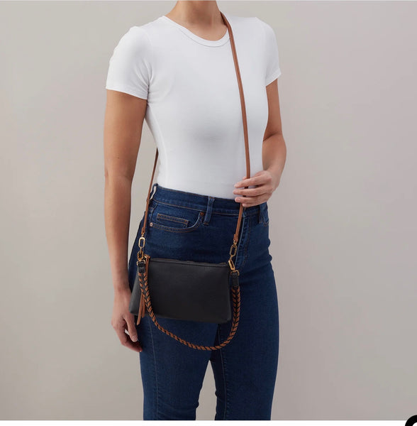 Hobo Darcy Crossbody in Black and Tan Pebbled Leather
