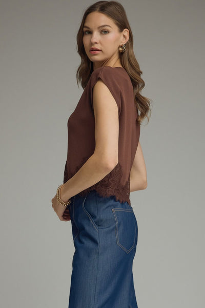 Brown Lace Hem Top