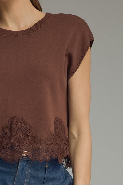 Brown Lace Hem Top