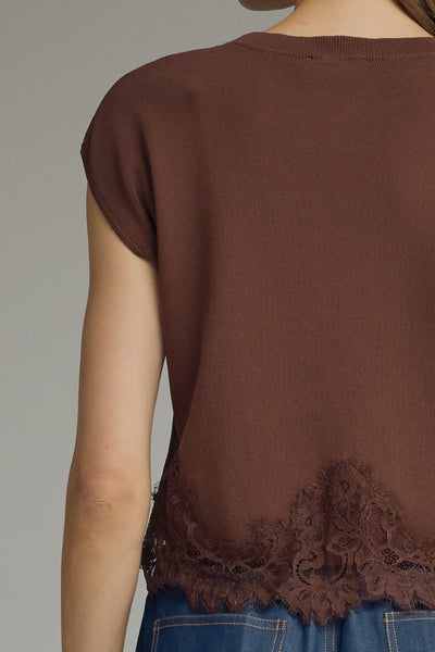 Brown Lace Hem Top