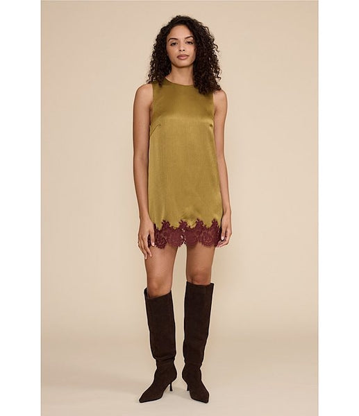 Roxy Satin Lace Hem Mini Dress