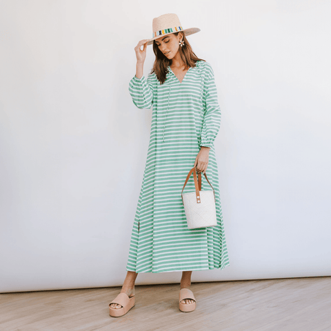 Sunshine Tienda Green & White Stripe Sienna Dress