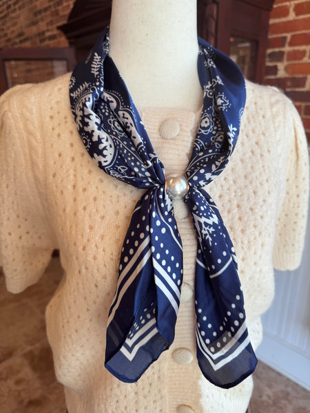 Navy Pearl Paisley Scarf