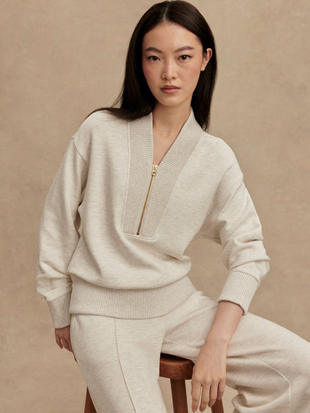 Varley Sally Half Zip Sweat in Ivory Marl