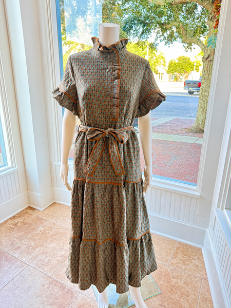 Lena Dress Amber Leaf Jacquard