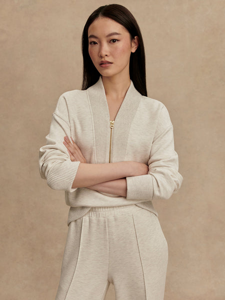 Varley Sally Half Zip Sweat in Ivory Marl