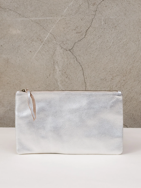 ABLE Marlow Leather Clutch Silver