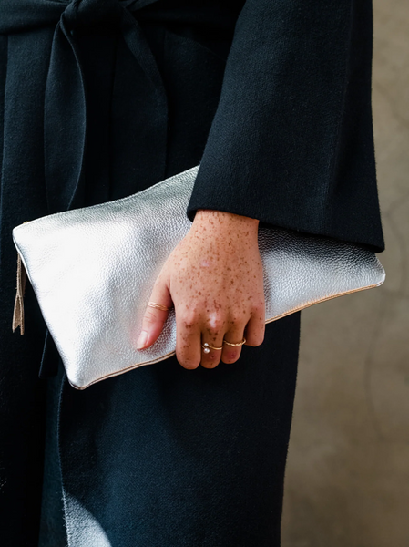 ABLE Marlow Leather Clutch Silver