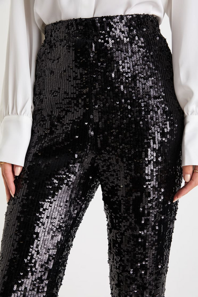 Remarkable Shine Black Sequin Notched High-Rise Pants