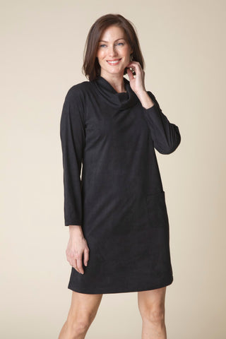 Stretch Faux Suede Easy Pocket Dress in Black