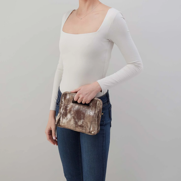 HOBO Ace Clutch in Cocoa Platinum