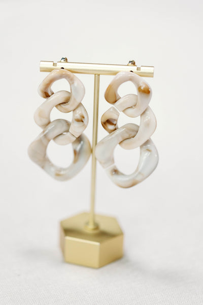 Cream Lucite Chain Statement Drop Earrings