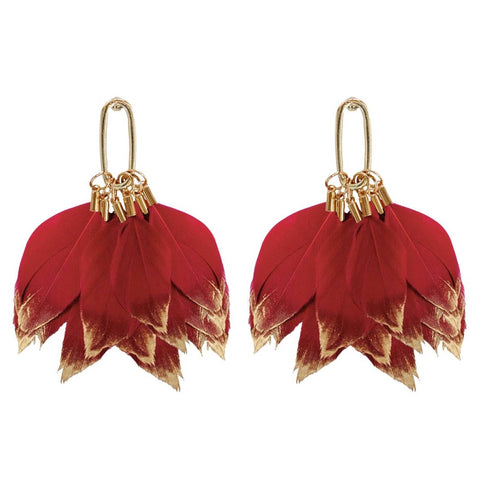 Garnet Feather Tassel Earrings