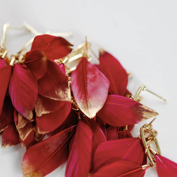 Garnet Feather Tassel Earrings