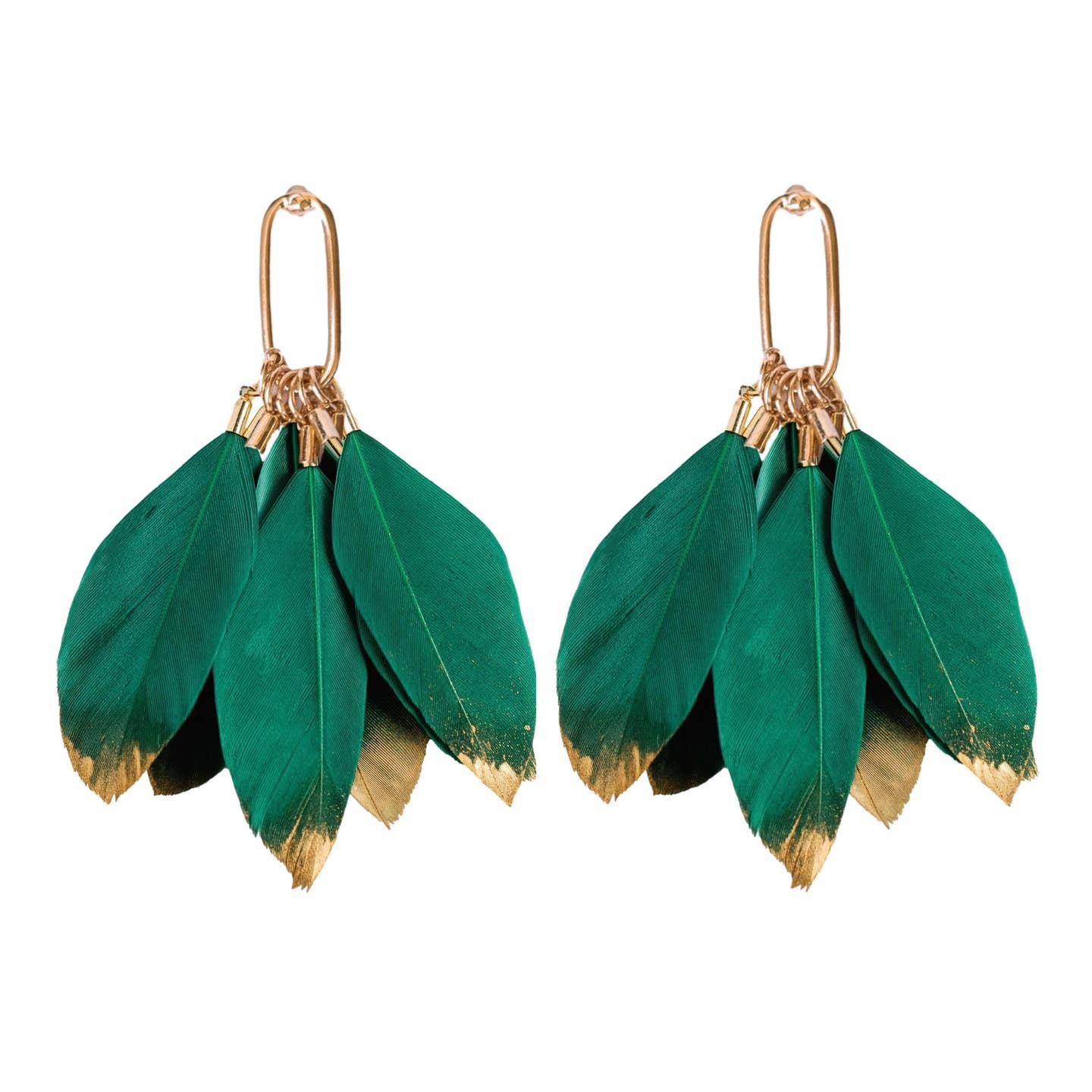 Emerald Feather Gold Dipped Earrings