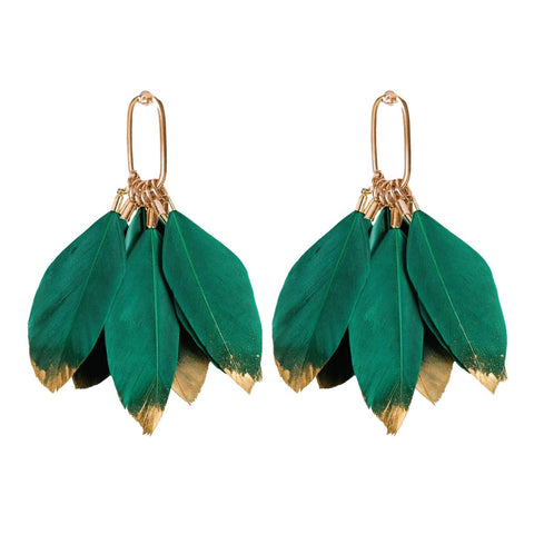 Emerald Feather Gold Dipped Earrings