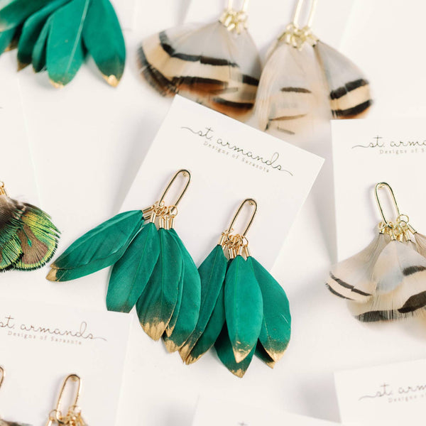 Emerald Feather Gold Dipped Earrings