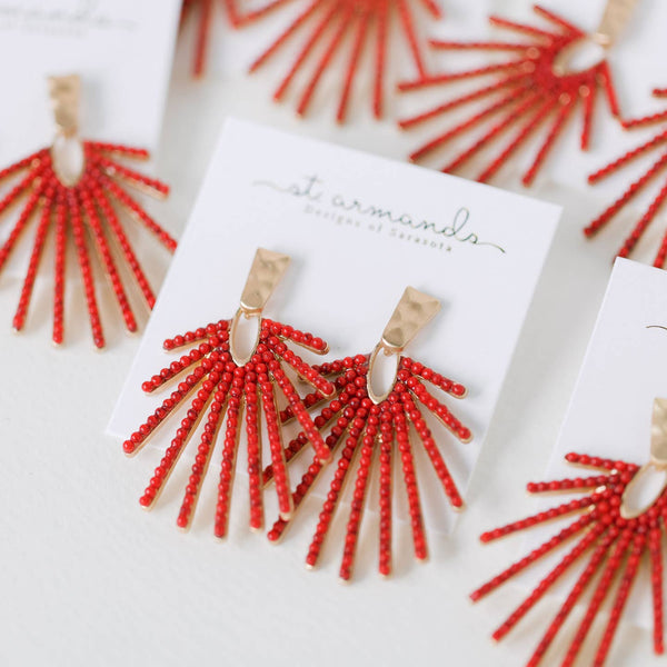 Red Sunburst Drop Earrings