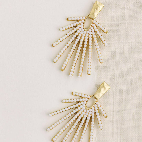 White Sunburst Drop Earrings