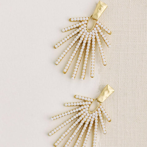White Sunburst Drop Earrings