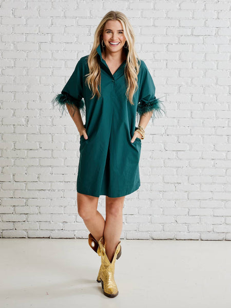 Heather Feather Dress in Green