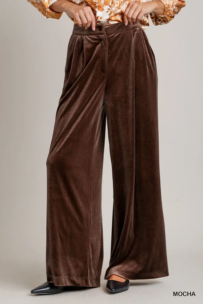 Brown Velvet Wide Leg Pants