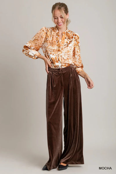 Brown Velvet Wide Leg Pants