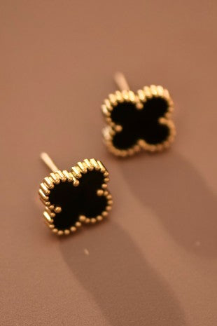 Tarnish Free Gold + Black Clover Studs